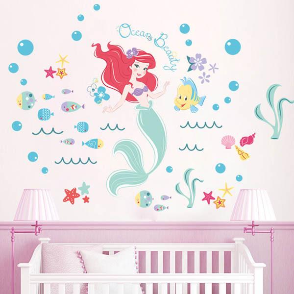Peachyshopウォールステッカー ディズニー パステルカラー リトルマーメイド イラスト アリエル フランダー 海の中 海底世界 壁デコ 北欧風 Diy リビング 500円引きクーポン