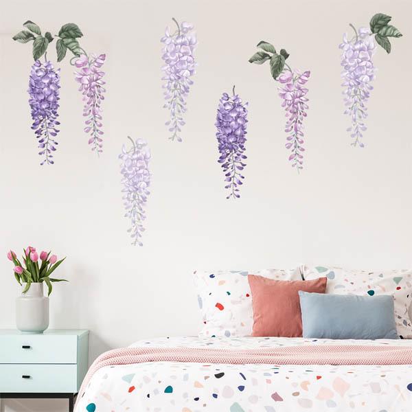 ウォールステッカー 藤の花 パープル系 ふじ 和風 紫色 パステルカラー 梅雨 ハイドランジア インテリアシール 壁デコレーション 北欧風 Diy リビング ウォールステッカー