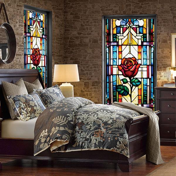 ガラスステッカー ステンドグラス 教会風 薔薇 ローズ 花 パターン