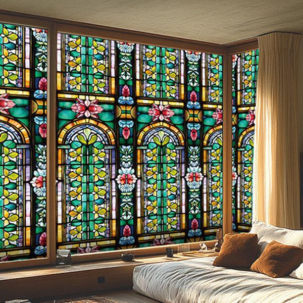 ガラスステッカー ステンドグラス 教会風 アンティーク リーフ