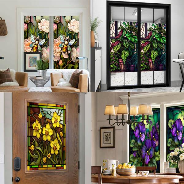 ガラスフィルム ステンドグラス柄 風景 マンダラ模様 パターン