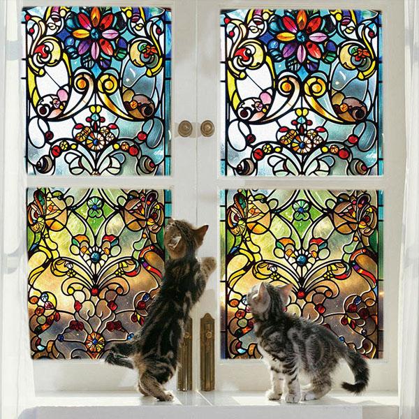 ガラス絵　レトロ 3D生命の樹ガラス絵画：ボヘミアン風窓装飾（13インチ×13インチ