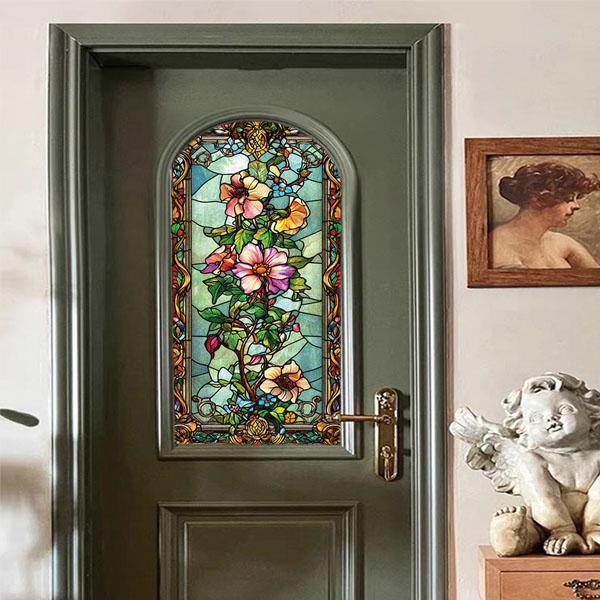 ガラスステッカー ヴィクトリアン クレマチス フラワーモチーフ レトロ