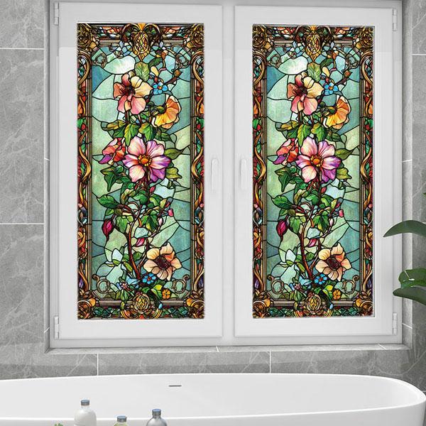 ガラスステッカー ヴィクトリアン クレマチス フラワーモチーフ レトロ