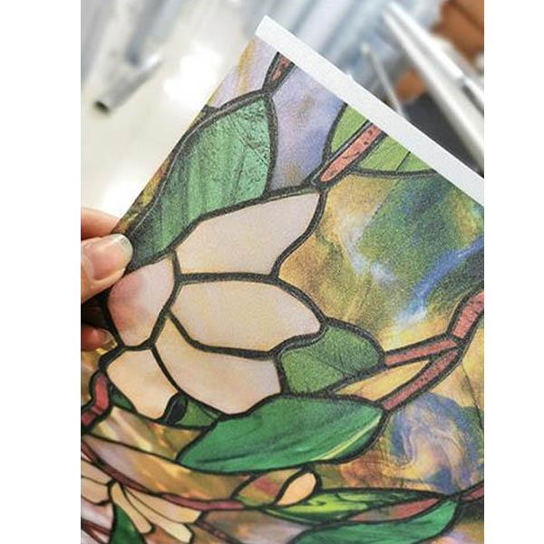 ガラスフィルム ステンドグラス柄 白背景 レトロ 花柄 フラワー