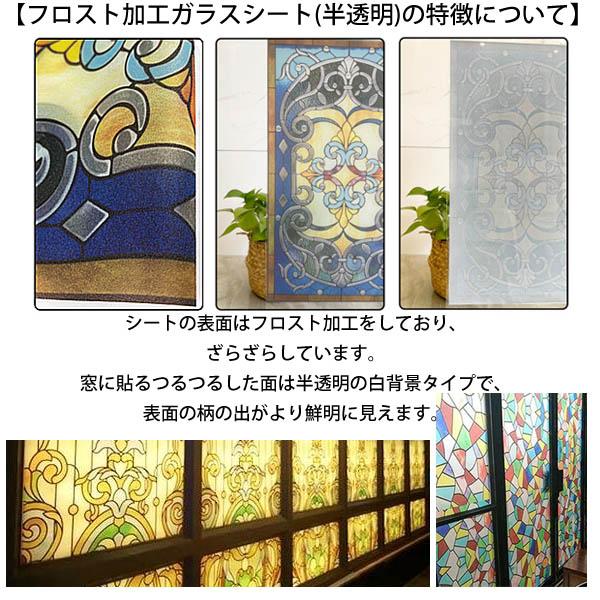 ガラスフィルム ステンドグラス柄 白背景 幾何学プリント カラフル