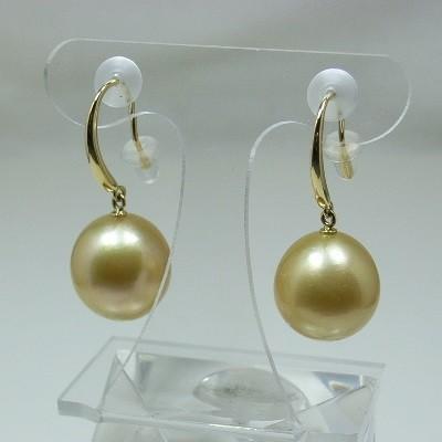 南洋パールピアス 南洋真珠ピアス セミラウンド ゴールド 12.8mm : e 