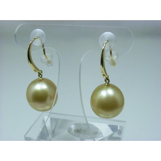 pt南洋真珠ピアス 南洋パールピアス 南洋真珠ピアス セミラウンド ゴールド 12.8mm