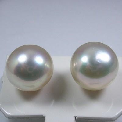南洋パールピアス 南洋白蝶真珠ピアス セミラウンド 13mm : パール