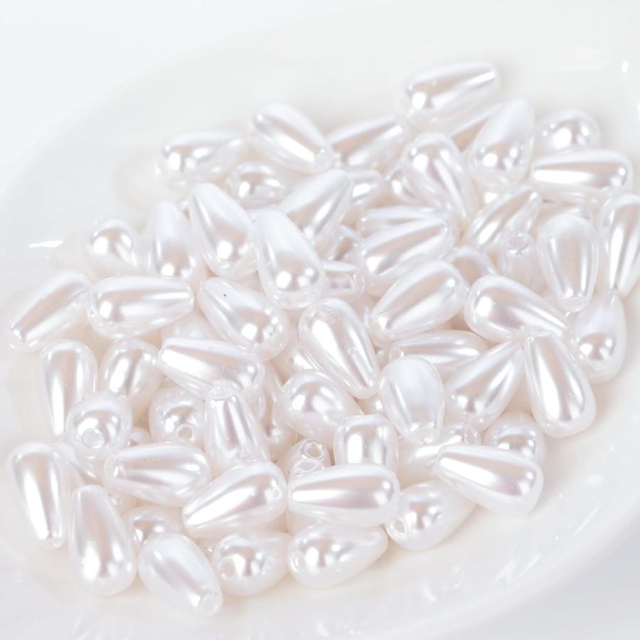 ビーズ 6mm ×10mm 100個 しずくパール 穴ありドロップ 雫 アクセサリー ハンドメイド | 