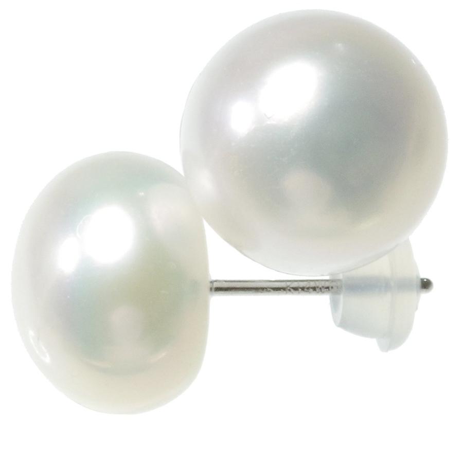 パール ピアス 高級 淡水真珠 大粒 スタッド ピアス 約10.0mm K14WG ボタン珠 結婚式 冠婚葬祭 カジュアル プレゼント ギフト母の日 ギフトの画像