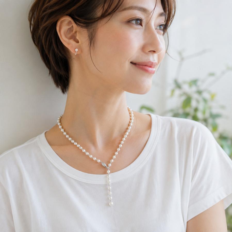 バロックパール本真珠・ベネチアングラスネックレスペンダント 南洋タヒチアコヤ アコヤ真珠 バロックパール Y字ネックレス あこや本真珠 7.0 - 8.0mm