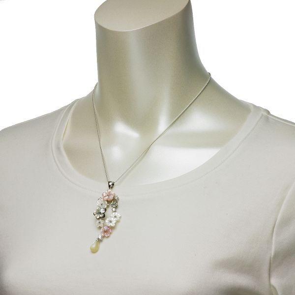 シェル 花モチーフ ペンダント 約約7cm×2.3cm シルバー SV925