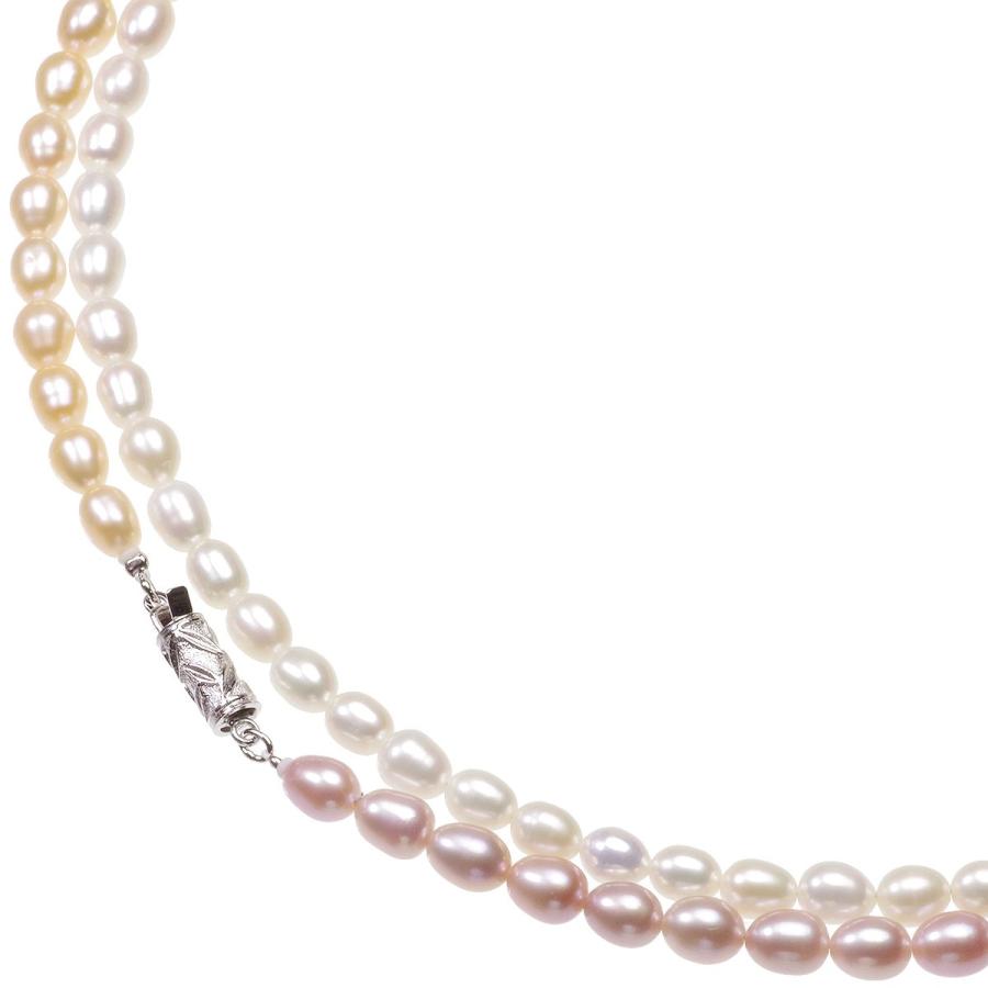 高級 淡水真珠 マルチカラー ロングネックレス 5-6mm 約120cm SV 結婚 
