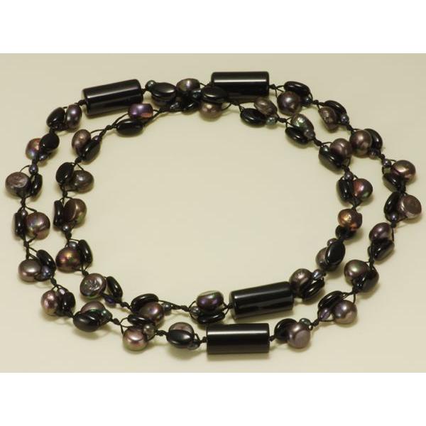 淡水 真珠 パール オニキス ロング ネックレス 約4.0mm 10.0mm 染