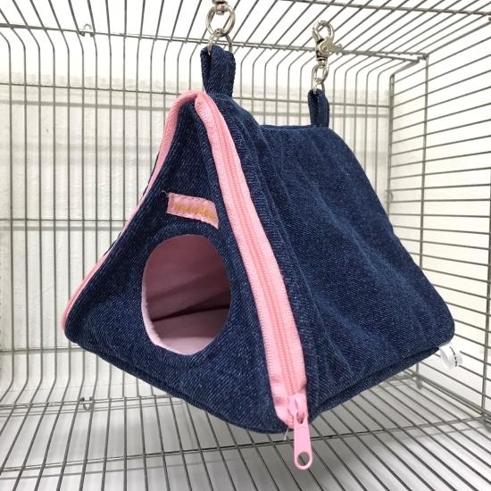 Rainbow デニム生地 さんかくハウス（ライトデニム×ピンク）バード