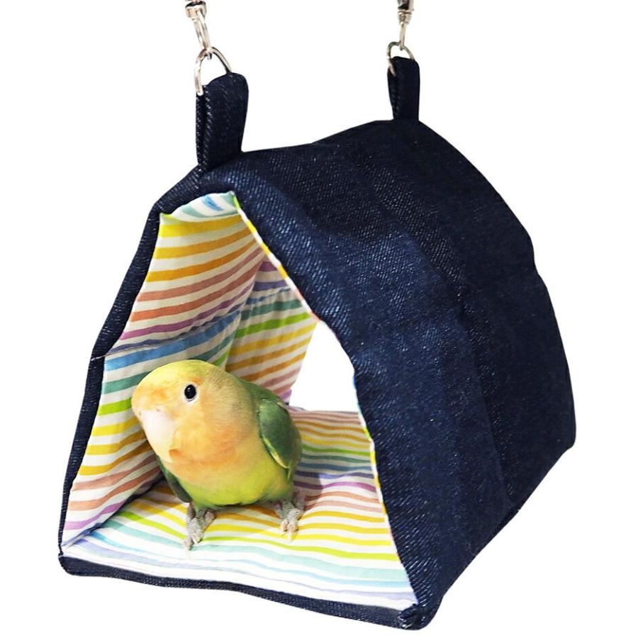 Rainbow 小鳥のデニムトンネル レインボー インコ オウム 鳥 ベッド バード テント おもちゃ | 