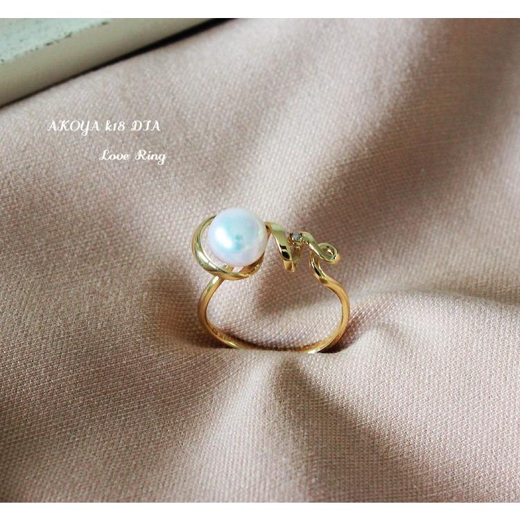 akoya 海水真珠 アコヤ真珠 真珠 7-7.5mm K18 リング LOVE リング DIA 