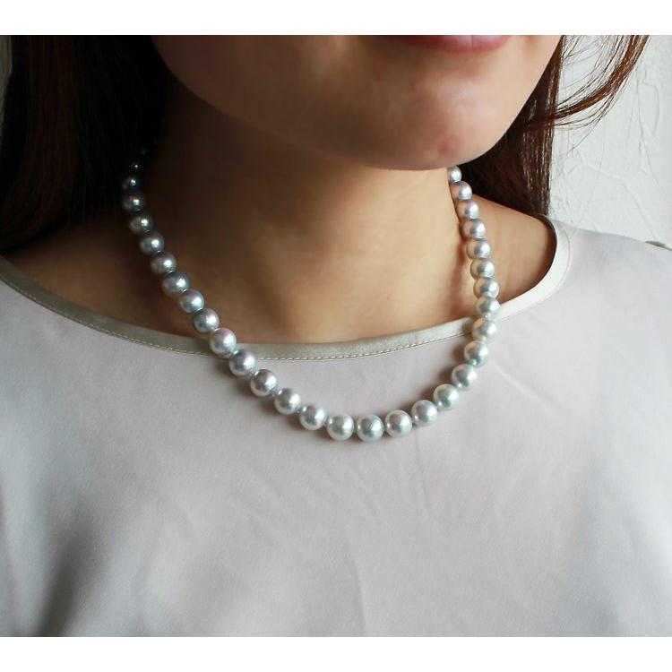 アコヤ真珠越し物 無調色 9-9.5mm ナチュラルブルー 真珠 ネックレス  