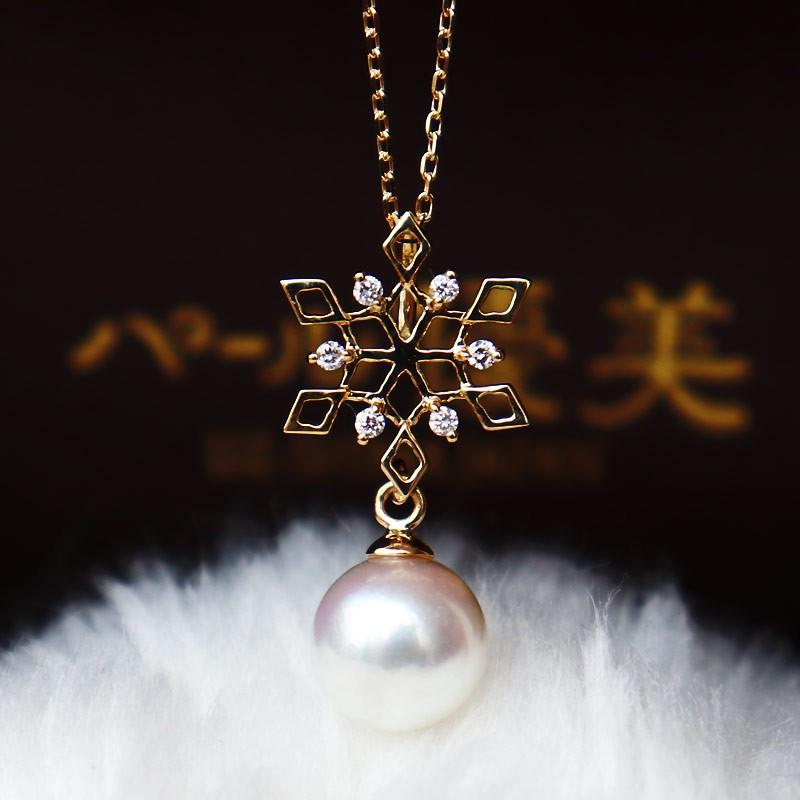 ネックレス K18 あこや真珠 DIA ダイア akoya necklace D0.06ct 6pcs 