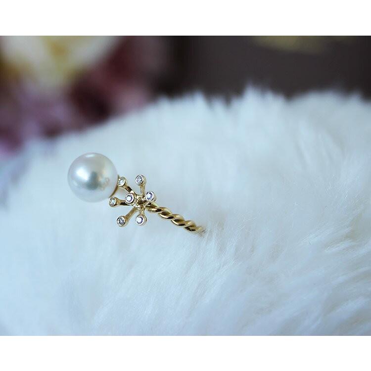 K18 あこや真珠 DIA リング ダイア akoya ring D0.03ct 7pcs : パール 