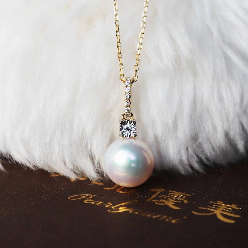 K18 あこや真珠 DIA ネックレス ダイア akoya necklace D0.04ct 8pcs 