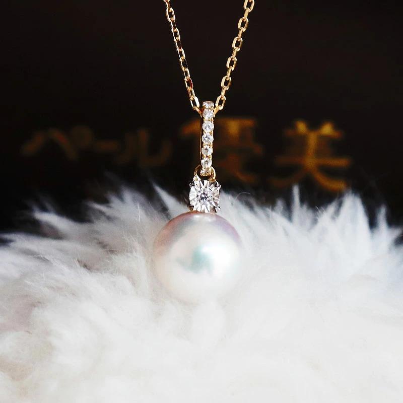K18 あこや真珠 DIA ネックレス ダイア akoya necklace D0.04ct 8pcs 