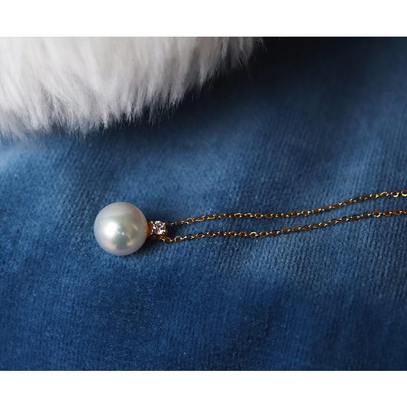 K18 あこや真珠 一粒 DIA ネックレス ダイア akoya necklace D0.04ct 