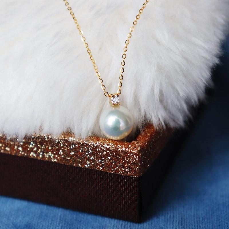 K18 あこや真珠 一粒 DIA ネックレス ダイア akoya necklace D0.04ct 
