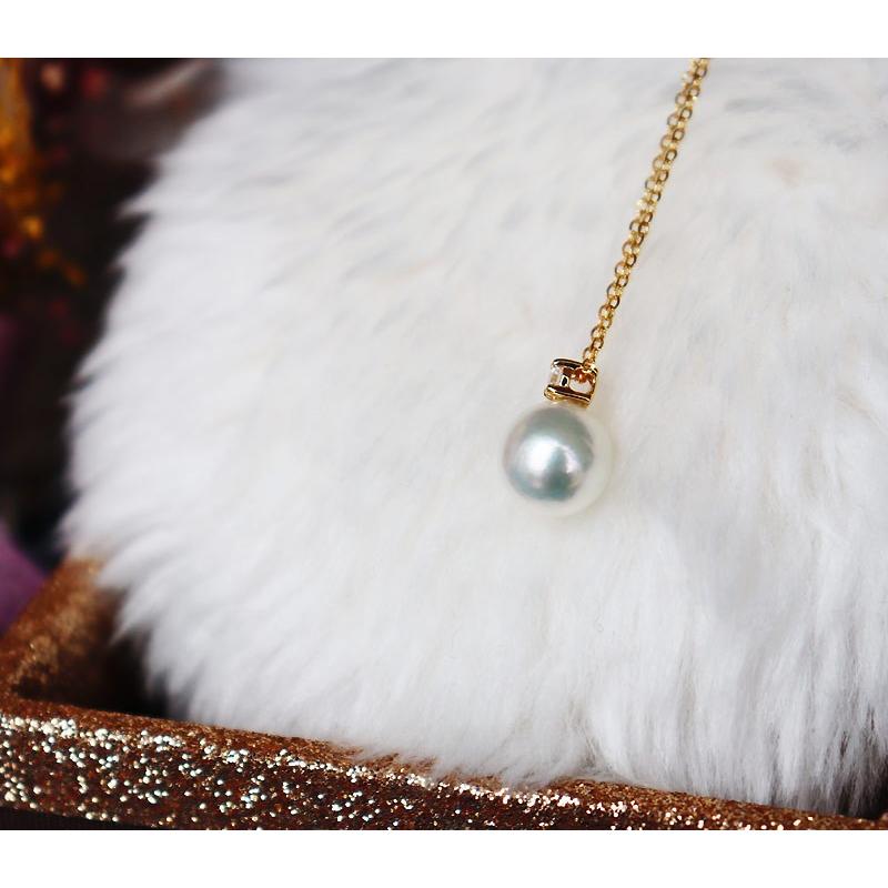K18 あこや真珠 一粒 DIA ネックレス ダイア akoya necklace D0.04ct 