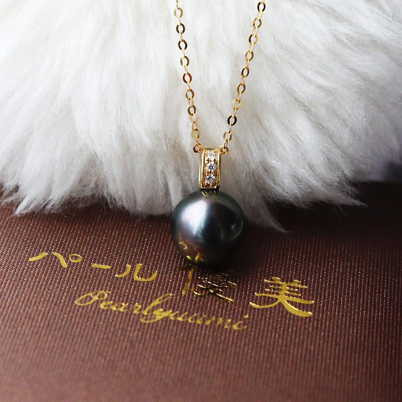 K18 黒蝶真珠 9-10mm DIA ネックレス ダイア tahitian pearl necklace 