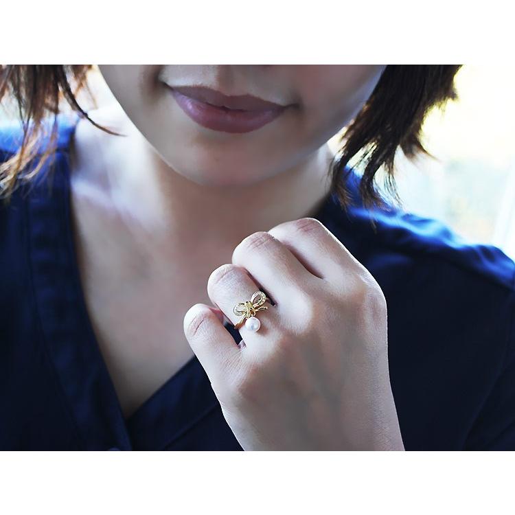 K18 あこや真珠 DIA リング ダイア akoya ring D0.05ct 10pcs : パール 