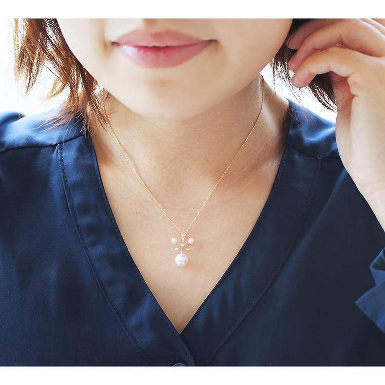 K18 あこや真珠3.5-8mm 雪の結晶 DIA ネックレス ダイア akoya 
