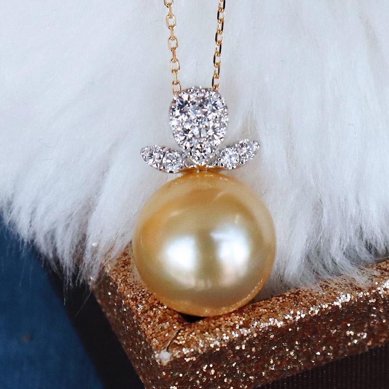 K18/K18WG 南洋真珠12mm 高級 DIA ネックレス ダイア southsea pearl 