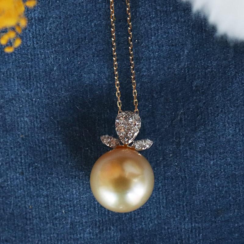 K18/K18WG 南洋真珠12mm 高級 DIA ネックレス ダイア southsea pearl