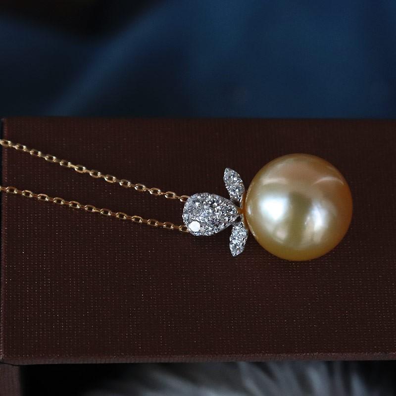 K18/K18WG 南洋真珠12mm 高級 DIA ネックレス ダイア southsea pearl