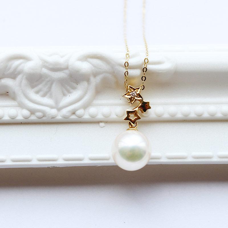 希少品 K18 ダイヤモンド D0.01 刻印あこや真珠 ペンダント ネックレス