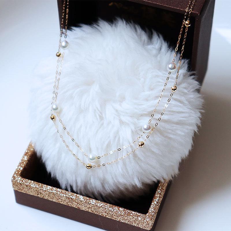 アコヤ真珠 Akoya 4-4.5ミリ K18 / PT850 プラチナ 2連 ミラボール  