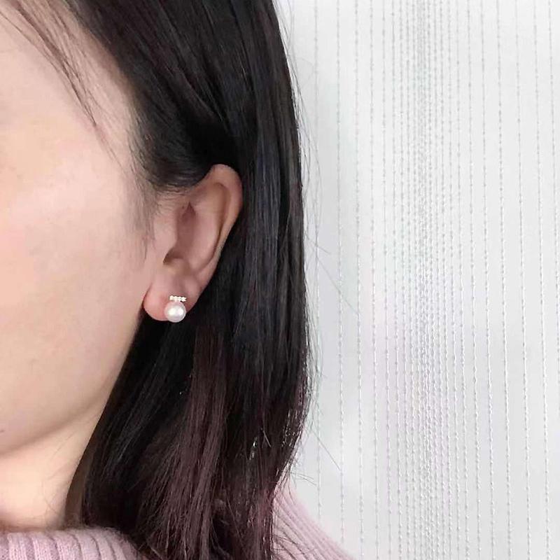 アコヤ真珠 Akoya 7.5-8mm K18 DIA バランスピアス 0.08ct : パール 