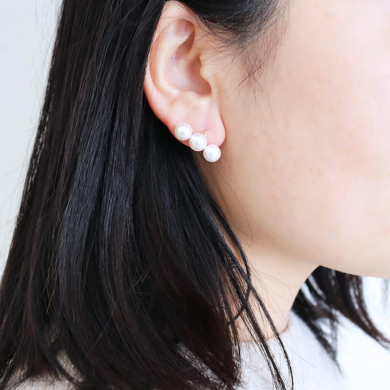 あこや真珠 ピアス K18YG 7-7.5mm 数粒ラインピアス : パール優美