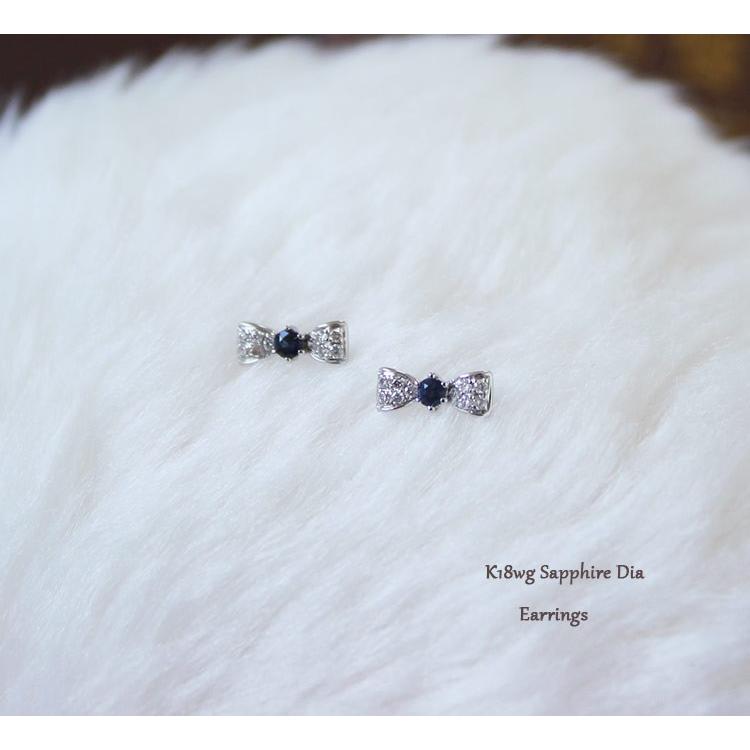 K18 or K18WG DIA RUBY SAPPHIRE ピアス リボン ダイア ルビー