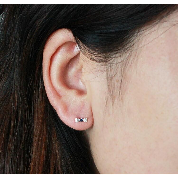 K18 or K18WG DIA RUBY SAPPHIRE ピアス リボン ダイア ルビー