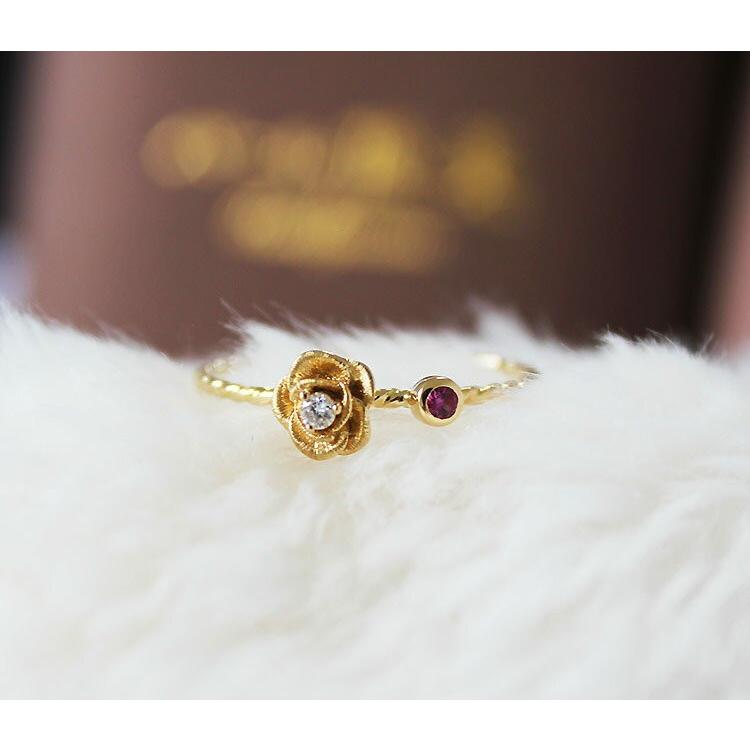 K18 or K18WG DIA RUBY リング フラワー ダイア ルビー ring D0.02ct 
