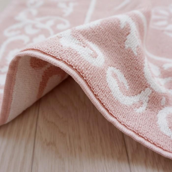 バスマット タオル地 綿100％ ピンク アラベスク 44×70 洗える お風呂