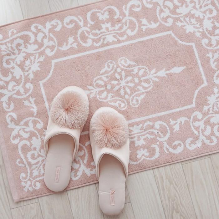 バスマット タオル地 綿100％ ピンク アラベスク 44×70 洗える お風呂