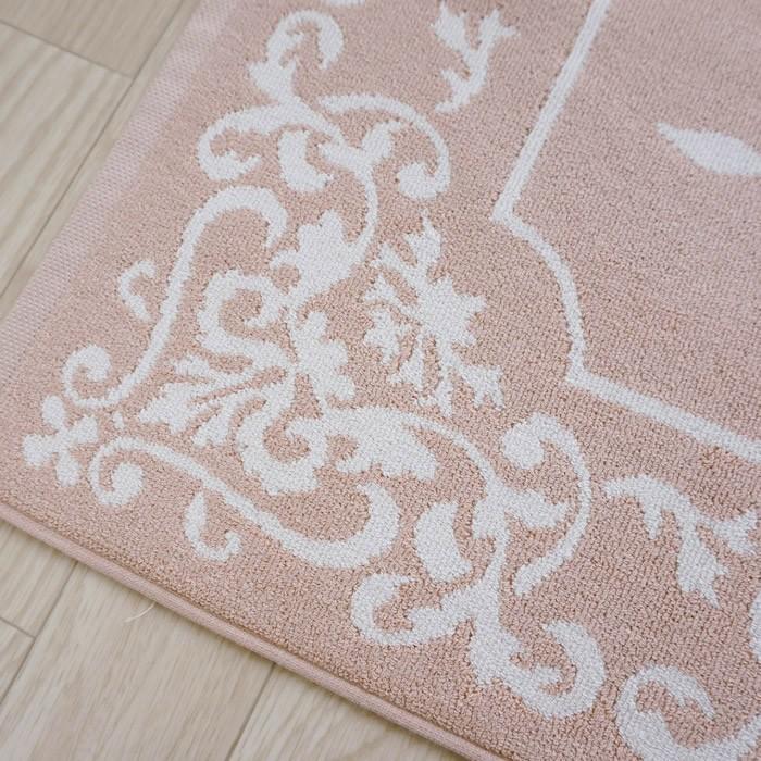 バスマット タオル地 綿100％ ピンク アラベスク 44×70 洗える