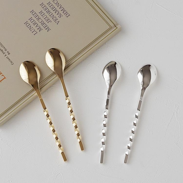 【新品未使用】スプーン2本セット スクリュー カトラリー コーヒースプーン 同色2本セット ゴールド