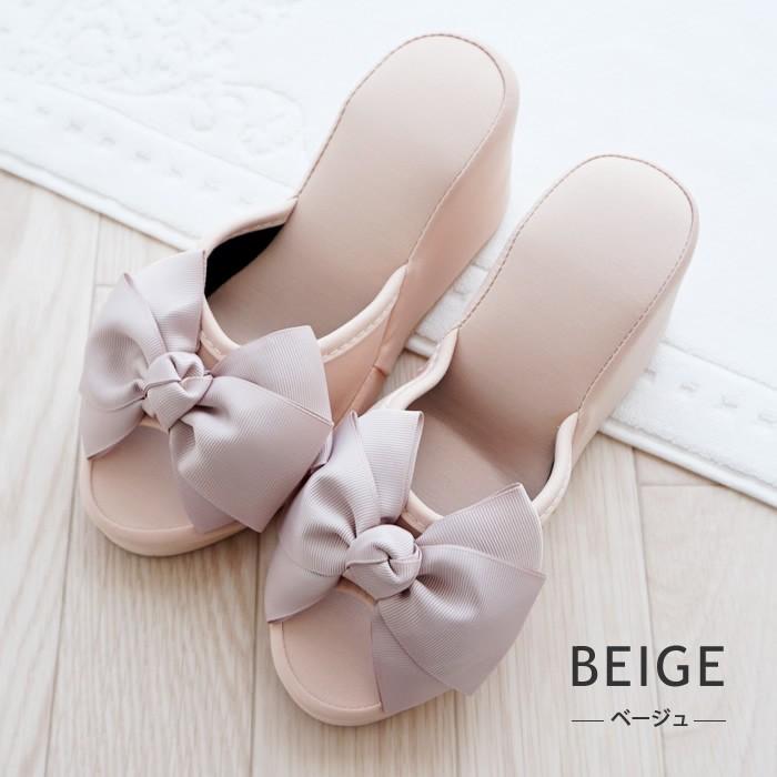 スリッパ 厚底 8cmヒール ベージュ グレージュ ブラック 静音 リボン