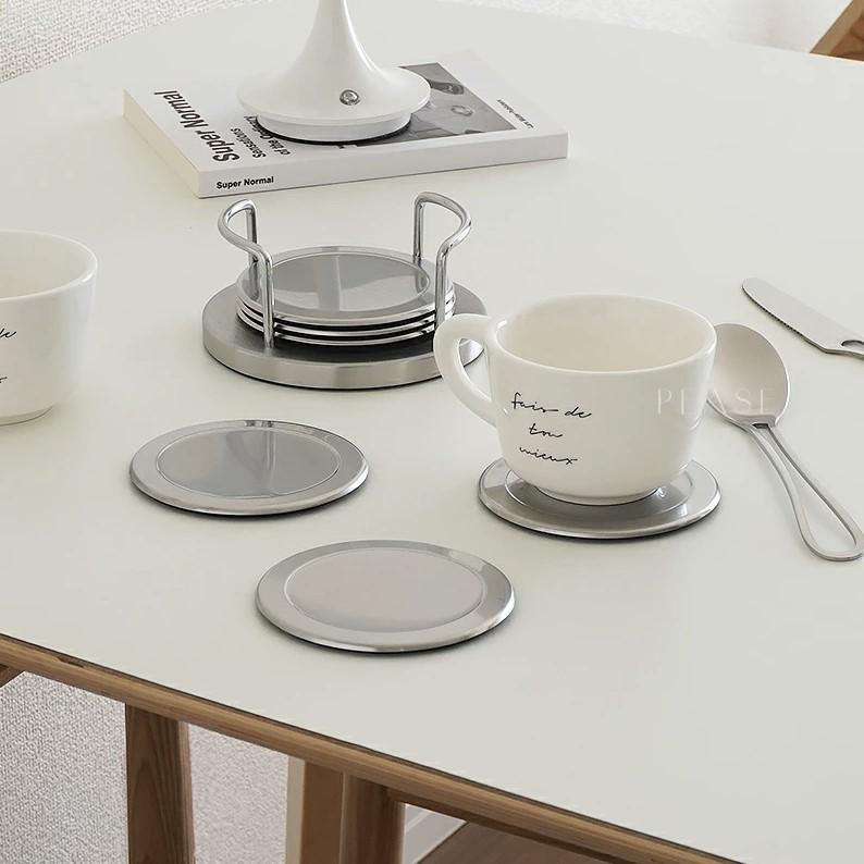 コースター 6枚セット スタンド付き 丸型 ステンレス おしゃれ