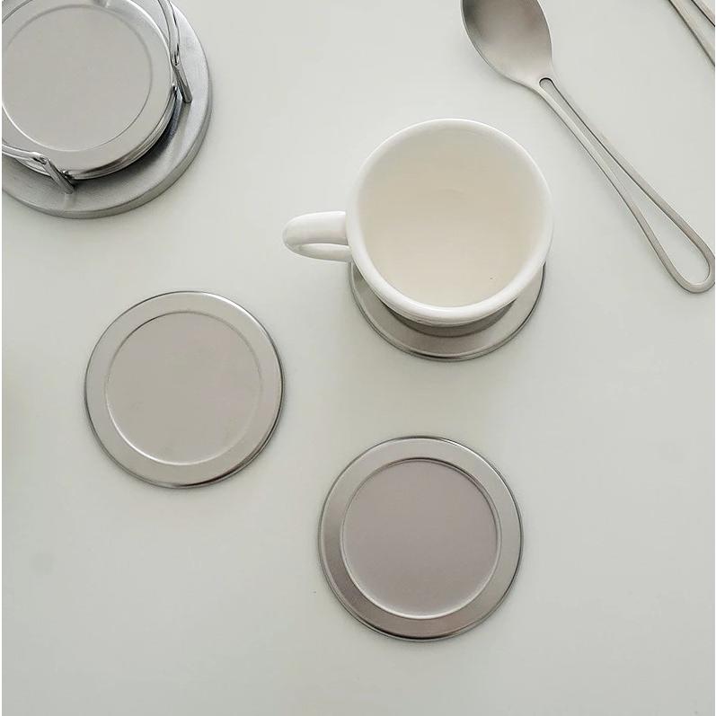 コースター 6枚セット スタンド付き 丸型 ステンレス おしゃれ